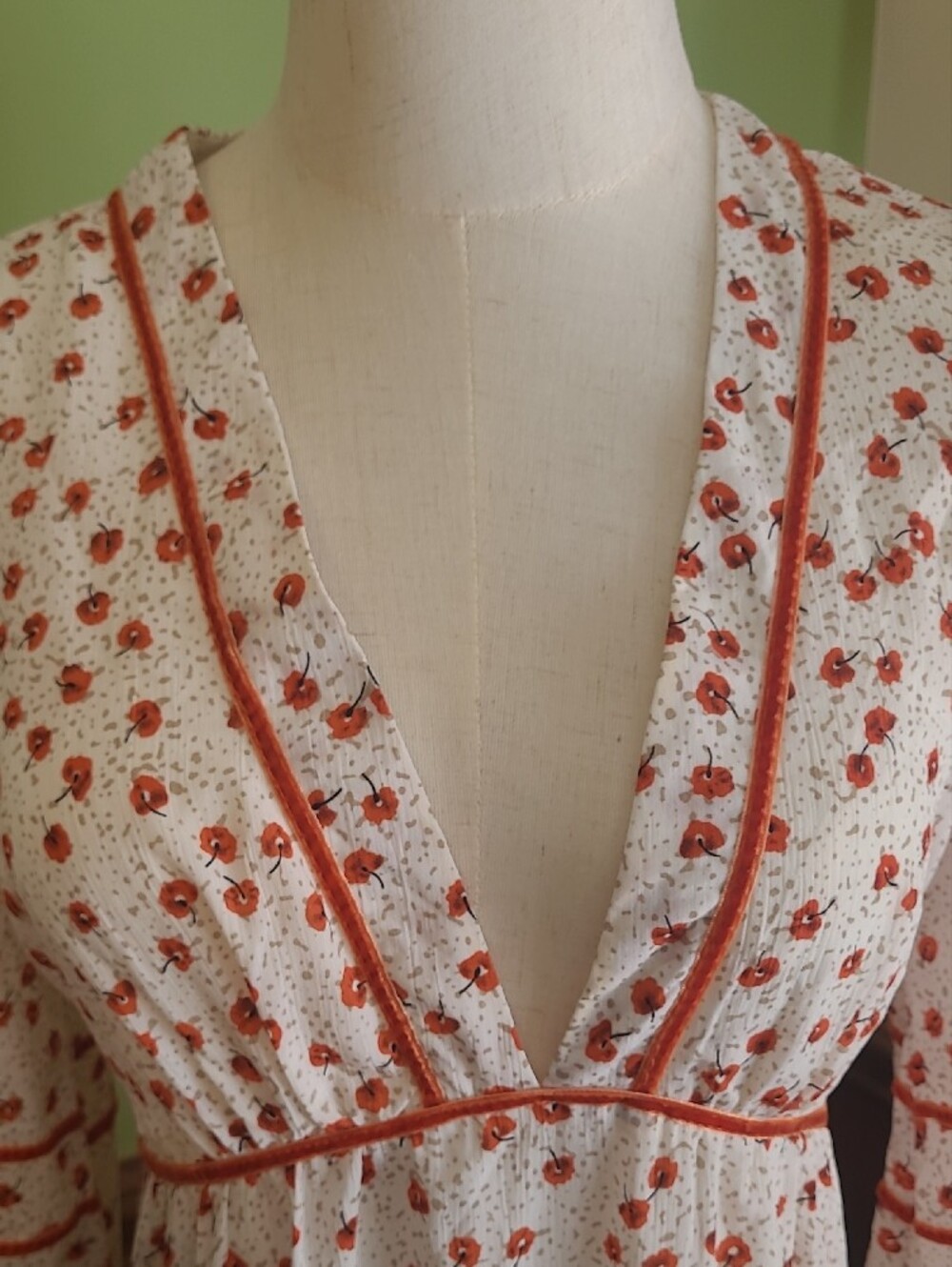Nasty Gal Cream And Orange Floral Print Maxi Boho Dress With Velvet Piping NWT - Picture 4 of 10